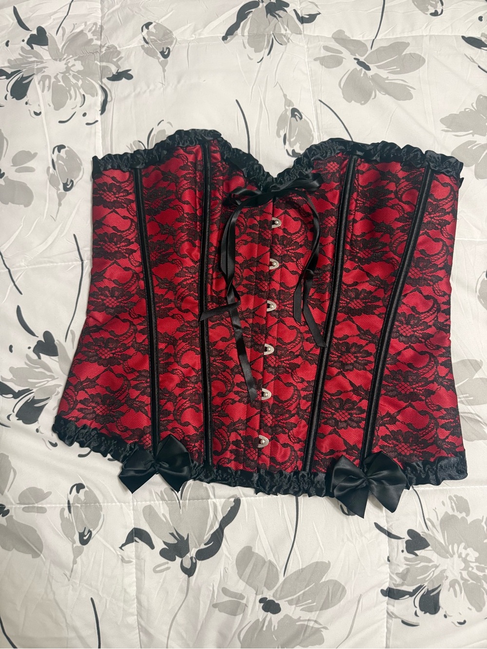 Red Lace Bustier Corset with Black Trim - Women Intimates